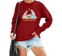 ALLTB Merry Christmas Sweatshirt Women Christian Nativity Xmas Sweatshirt Vintage Pullover Tops, Deep Red, Large