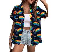 ALLTB Pride Outfits Women Rainbow Lesbian Shirts Gay Pride Button Down Blouse LGBT T-Shirt Proud Ally Tee Tops, Dark Black, L