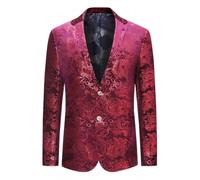 Allthemen en's Luxury Casual Velvet Dress Suit Sli Fit Floral Prints Stylish Blazer Coats Chic Jackets, Burgundy, M