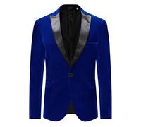Allthemen Mens 1 Button Suits Blazer Slim Fit Velvet Suit Tuxedo Blue XXL