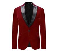 Allthemen Mens 1 Button Suits Blazer Slim Fit Velvet Suit Tuxedo Red XXL