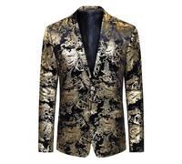 Allthemen Mens 2 Buttons Paisley Jacquard Blazer Slim Fit Gold L