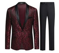 Allthemen Mens 2 Piece Jacquard Dress Suit 1 Button Tuxedo Suits | Mens Smart Casual Single Breasted 2 Piece Suit Set Slim Fit Elegance Suit Blazer Trousers for Wedding Dinner