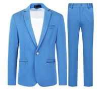Allthemen Mens 2 Piece Suit 1 Button Suit Jacket Trousers Blue XXL