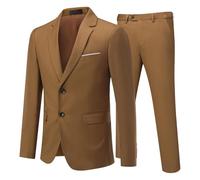 Allthemen Mens 2 Piece Suit 2 Button Business Blazer Trouser Coffee M