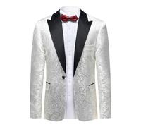 Allthemen Mens Casual Blazer Floral Jacquard Suit Jacket Paisley 1 Button Blazer Slim Fit Dress Tuxedo for Wedding White XXL