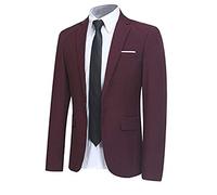 Allthemen Mens Casual Blazer Slim Fit Formal Business Suit Jackets One Button Single Breasted Tuxedo Jacket Smart Blazer, Wine Red, S