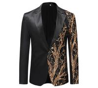 Allthemen Mens Casual One Button Blazer Sequin Slim Fit Suits Jacket Floral Printed for Wedding Party #C35 Black L