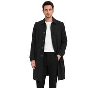 Allthemen Mens Lapel Trench Coat Mid Length Windproof Overcoat Black XXL
