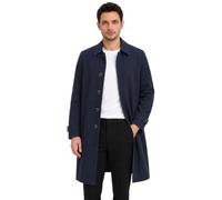 Allthemen Mens Lapel Trench Coat Mid Length Windproof Overcoat Blue XXL