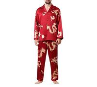 Allthemen Mens Pyjamas Geometric Print Long-sleeved Pajamas for Men Sleepwear Two Pieces Thin Pyjama Set Type 2 3XL