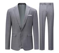 Allthemen Mens Suits 2 Piece 1 Button Business Formal Tuxedo Slim Fit Casual Jacket Trousers for Wedding Dinner Light Grey L