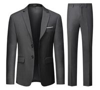 Allthemen Mens Suits 2 Piece Regular Fit Business Formal Suit Two Buttons Wedding Suit Blazer Trousers Grey XXL