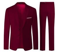 Allthemen Mens Suits 2 Piece Regular Fit Wedding Dress Suit Two Buttons Business Suit Blazer Trousers Wine Red M