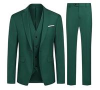 Allthemen Mens Suits 3 Piece Slim Fit Wedding Formal Tuxedo 1 Button Blazers Jacket Waistcoat Trousers Green S