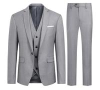 Allthemen Mens Suits 3 Piece Slim Fit Wedding Formal Tuxedo 1 Button Blazers Jacket Waistcoat Trousers Light Grey M