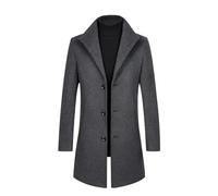 Allthemen Men's Trench Coat Stand Collar Casual Woolen Coat Winter Long Jacket Single Breasted Overcoat, Gray2, XL