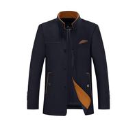 Allthemen Mens Winter Trench Coat Stand Collar Warm Wool Blend Casual Patchwork Outwear Button Down Peacoat Navy Blue M