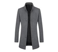 Allthemen Mens Winter Trench Wool Coat Warm Casual Elegant Jacket Overcoat Slim Fit Mid Length Coat Grey XS