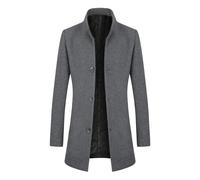 Allthemen Mens Winter Trench Wool Coat Warm Casual Elegant Jacket Overcoat Slim Fit Mid Length Coat Grey (Thick) XS