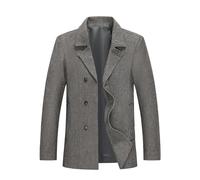 Allthemen Mens Winter Warm Coat Herringbone Tweed Double Breasted Trench Coat Wool Blend Notch Collar Coat Khaki XL