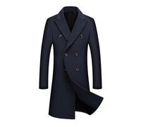 Allthemen Mens Winter Wool Trench Coat Long Double Breasted Peacoat Regular Fit Overcoat Navy XL