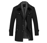 Allthemen Mens Winter Wool Trench Coat Scarf Collar Warm Coat Jacket Casual Mid Length Overcoat Black L