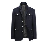 Allthemen Mens Wool Trench Coat Casual Peacoat Winter Warm Jacket Regular Fit Overcoat Navy 3XL