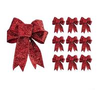 Allthingstore 10 Pack Festive Bow Ornaments, Red Silver Gold Fabric Bows 10X8cm, Shiny Tree Wreath Accents For Home Party Decor(red)