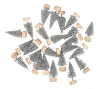 Allthingstore 24Pcs Mini Christmas Trees Tabletop Decorations with Snowy Pine Design for DIY Crafts, Festive Ornament Displays and Holiday Village Scenes(Silver)