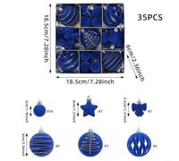 Allthingstore Christmas Ball Ornaments Set, 35 Piece Flocked Plastic Assorted Shapes Easy Hang for Festive Tree and DIY Decoration(Blue)