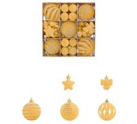 Allthingstore Christmas Ball Ornaments Set, 35 Piece Flocked Plastic Assorted Shapes Easy Hang for Festive Tree and DIY Decoration(Yellow)