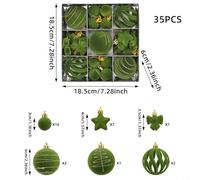 Allthingstore Christmas Ball Ornaments Set, 35 Piece Flocked Plastic Assorted Shapes Easy Hang for Festive Tree and DIY Decoration(Green)