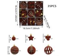 Allthingstore Christmas Ball Ornaments Set, 35 Piece Flocked Plastic Assorted Shapes Easy Hang for Festive Tree and DIY Decoration(Coffee Color)