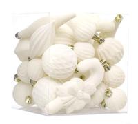 Allthingstore Christmas Tree Decorations 28 Piece Flocked Ball Ornament Set Burgundy Beige Brown Green Baubles Holiday Decor(beige)