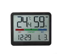 Allthingstore Digital LCD Alarm Clock with Temperature and Humidity Monitor, Wall-Mountable Electronic Thermometer Hygrometer for Home Office Bedroom(Black)