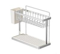 Allthingstore For Kitchen Sink Caddy Sponge Holder Crafted from 304 Stainless Steel with Automatic Drainage and Partition Design to Organize Sponges and For Kitchen Utensils (silver)