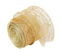 Allthingstore Gold Glitter Swirl Wired Ribbon In Sheer Organza With Metallic Edges For Flexibility, Suitable For Crafting, Holiday Decorations, Floral Wrapping, And Events(Hollow)