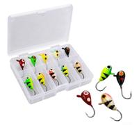 Allthingstore Ice Fishing Jig Hooks with 3D Eyes and Reflective Coating | Vivid 3D Eyes For Low Light, Compact Pocket Box, Multi-size Hooks, Sturdy Barbs For Lakes And Rivers