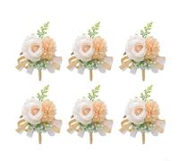 Allthingstore Men's Corsage Collection Of Six With Handcrafted Floral Elements, Designed For Weddings, Proms, Dance Gatherings, And Anniversary Celebrations(Beige)