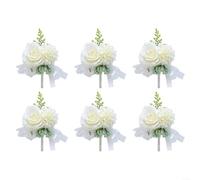 Allthingstore Men's Corsage Collection Of Six With Handcrafted Floral Elements, Designed For Weddings, Proms, Dance Gatherings, And Anniversary Celebrations(White)