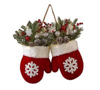 Allthingstore Seasonal Christmas Mitten Garland with Faux Green Pine, Red Berries, Frosty Pinecones, Easy Care