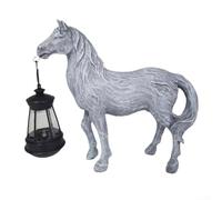 Allthingstore Solar Horse Figurine With Lantern, Resin Garden Ornament For Yard, Patio, Pond Or Deck, Solar Powered Outdoor Decoration In Grey Bronze(Gray matte lamp)