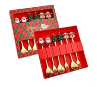 Allthingstore Stainless Steel Christmas Tree Spoon and Fork Set, 6-Piece Festive Tableware with Santa and Snowman Design for Holiday Dining, Dessert, Coffee Stirring(1)