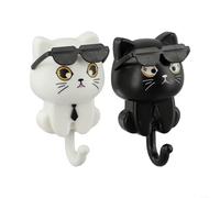 Allthingstore Whimsical Cat Coat Hooks with Sunglasses 2 Pack for Hanging Towels, Keys, and Hats at Home