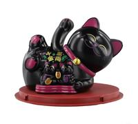 Allthingstore Whimsical Solar Powered Lucky Cat Automatic Waving Feature Enhances Decor in Any Room (Black)