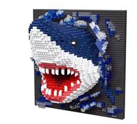 alltogetho Micro Mini Building Blocks Shark - Dynamic 3D Wall Art with Transparent Splash & Epic Mouth - Unique Office Game Room Decor, DIY Gift