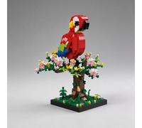 alltogetho Scarlet Macaw on Pink Flower Tree Micro Mini Building Blocks Kit - 900 Pieces, Desk Decor Parrot Model & Macaw Toy for Kids 8+, Adult Relaxation Hobby