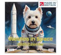 ALLTRADE Calendar 2025 Westies In Space month to view Large Wall 2025 Calendar UK holidays Great Gift for Mom Dad colleague friends & family MADE IN BRITAIN® on FSC® stock with Solar energy