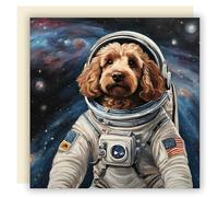 ALLTRADE Greeting Card for Any Occassion. Cockapoo Space Dog Astronaut, Blank Inside with Ivory Envelope. FSC® Certified, MADE IN BRITAIN® with Solar Energy, Carbon Capture in UK